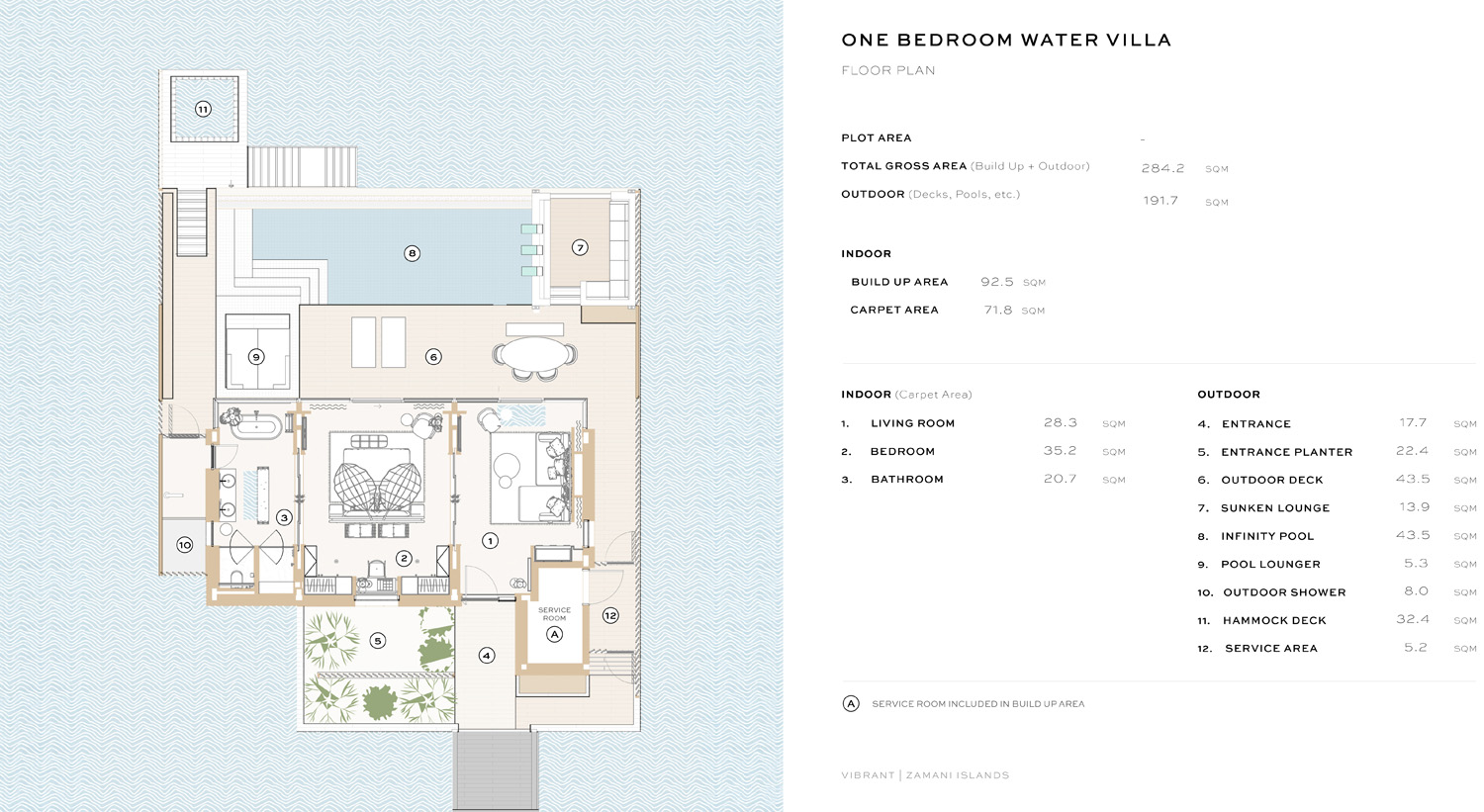 One-Bedroom Vibrant Resort Water Villas at Zamani Islands Floorplan 1